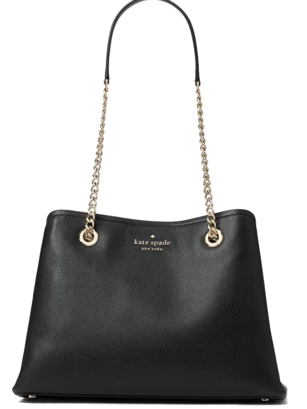 kate spade Black Pebbled Leather Shoulder Tote with Gold Chain Strap